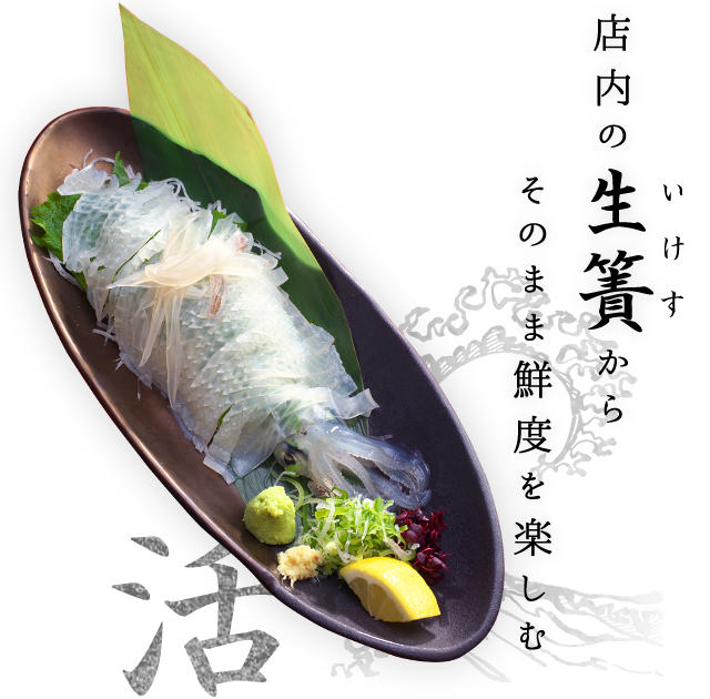 店内の生簀からそのまま鮮度を楽しむ